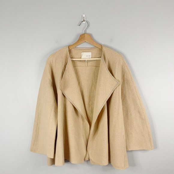 Oak + Fort Accessories - Oak + Fort Womens Tan Wool Blend Coat Open Front Sweater Wrap Shawl Minimalist